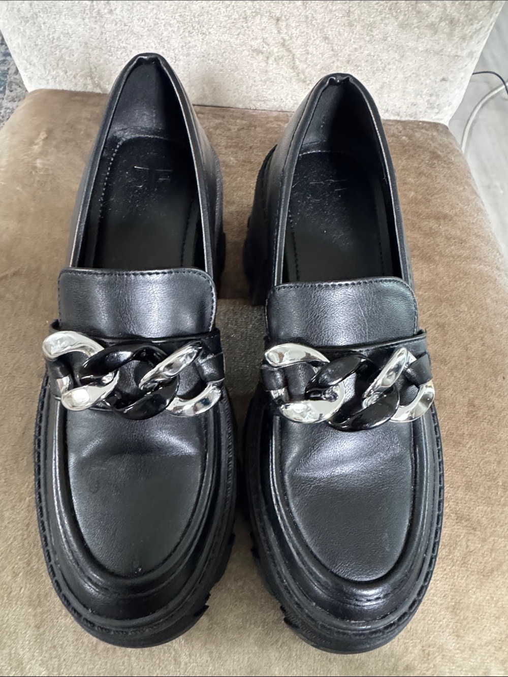 JustFab Drew Lug Sole Loafers Black